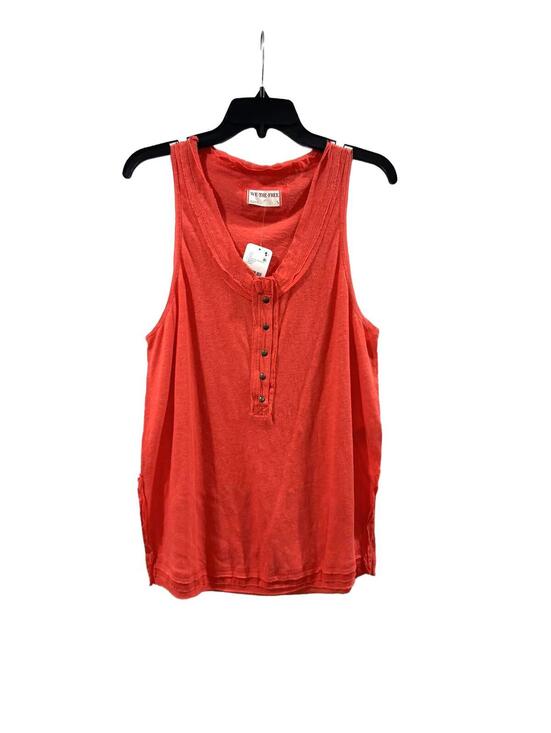 NWT Free People Love Language Red Linen Scoop Neck Henley Tank Top- Size Small - Picture 2 of 9
